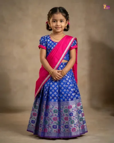 KIds Half Saree or Dhavani for Little Princess in Red with Green HF047